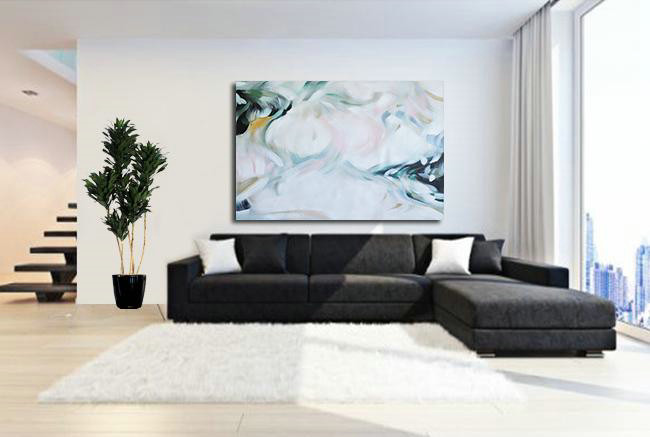 Original Artwork Extra Large Abstract Painting,Oversized Horizontal Abstract Art,Modern Wall Decor,White,Pink,Black,Green.etc